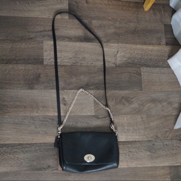 Coach Black Leather Chain Strap Convertible Shoulder Bag Crossbody - Picture 8 of 14